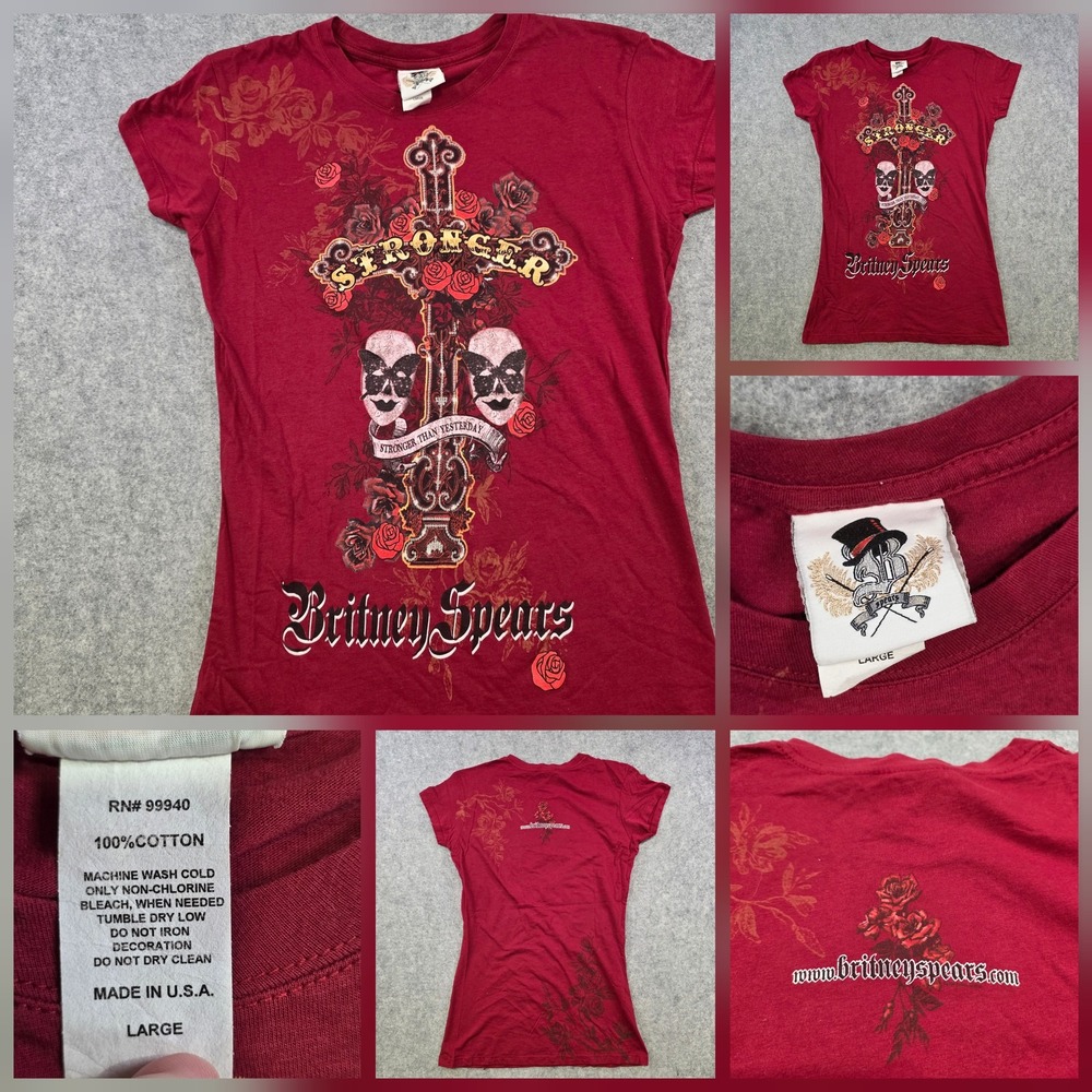 VTG Britney Spears Circus Tour T Shirt Womens Large Red Stronger Band Graphic